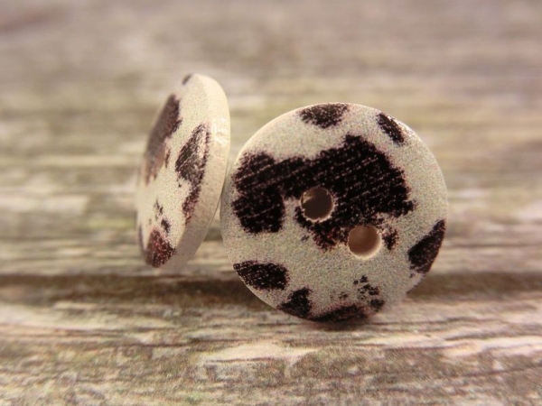 Kuh Holz Knopf Ohrstecker schwarz weiß Muster cow